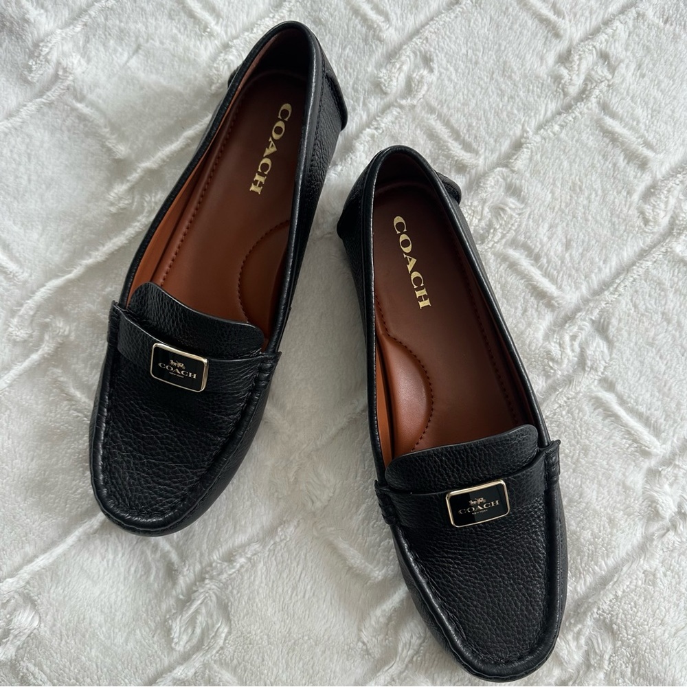 COACH Black Pebble Leather Loafers Size 10 - Picture 8 of 10